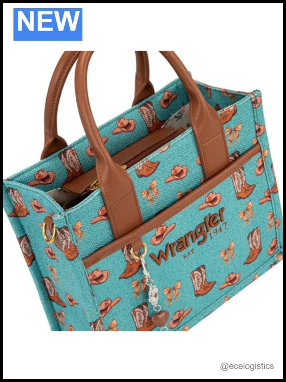 Western Canvas Tote Bag Sueded Vegan Leather Satchel Handbag with Charm